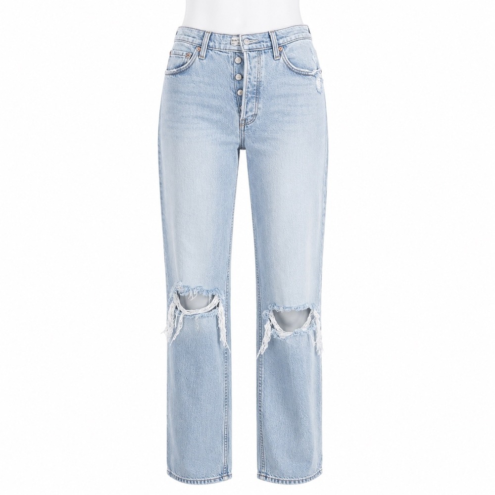 Abercrombie The Dad High Rise Distressed Straight Jeans Light Wash Womens 2 26